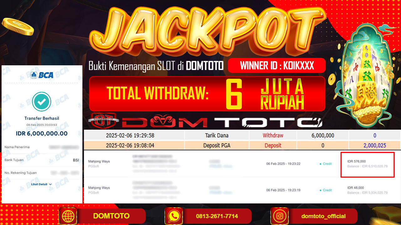JACKPOT SLOT MAHJONG WAYS 6 FEBRUARI 2025